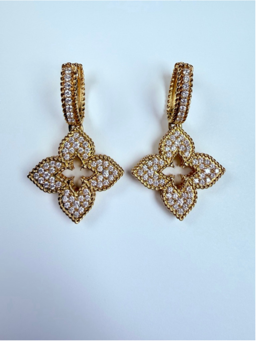 18K Gold Roberto Coin Diamond Venetian Princess Flower Drop Earrings $10,150